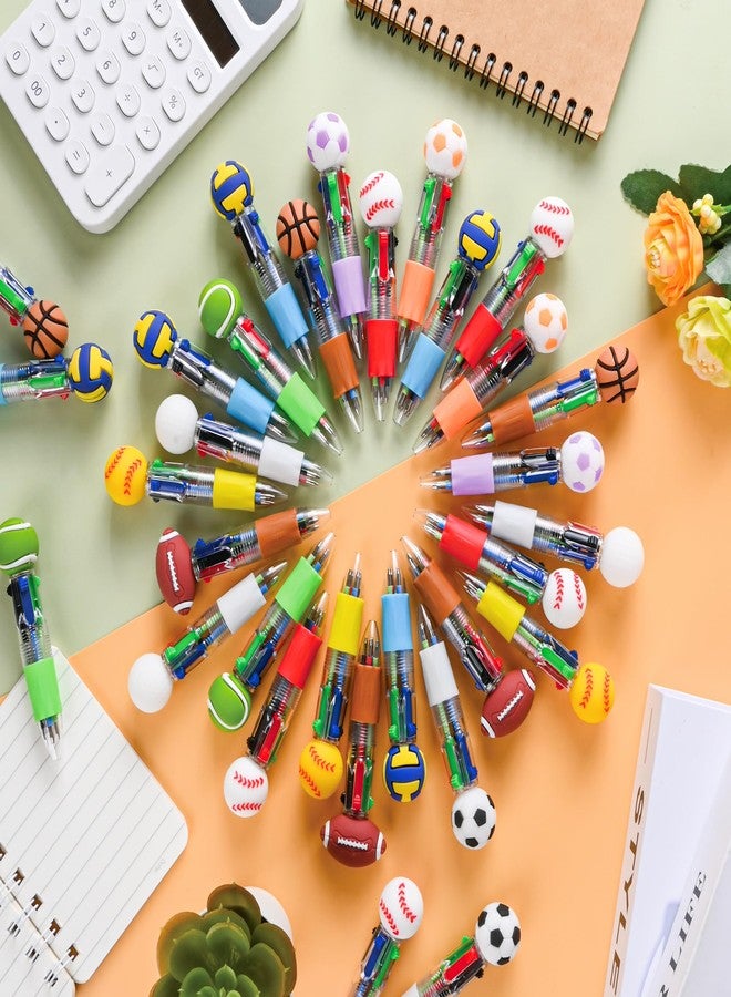 LiYiQ 100 Pcs Sports Party Favors Multicolor Pen in One Cartoon Cute Fun 4-in-1 Cute Pens Bulk Kawaii Soccer Football Basketball Baseball Shape Cool Ballpoint Pens Fun Gifts - Image 2