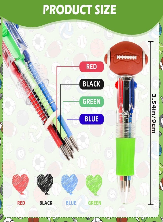 LiYiQ 100 Pcs Sports Party Favors Multicolor Pen in One Cartoon Cute Fun 4-in-1 Cute Pens Bulk Kawaii Soccer Football Basketball Baseball Shape Cool Ballpoint Pens Fun Gifts - Image 5