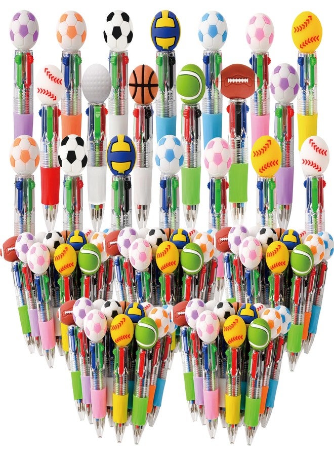 LiYiQ 100 Pcs Sports Party Favors Multicolor Pen in One Cartoon Cute Fun 4-in-1 Cute Pens Bulk Kawaii Soccer Football Basketball Baseball Shape Cool Ballpoint Pens Fun Gifts - Image 1