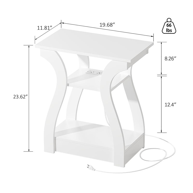 FROMJBEST End Tables Living Room, White End Table with Charging Station,White Side Table, Nightstand for Bedroom, 3 Tier End Table with Storage Shelf for Living Room - Image 3
