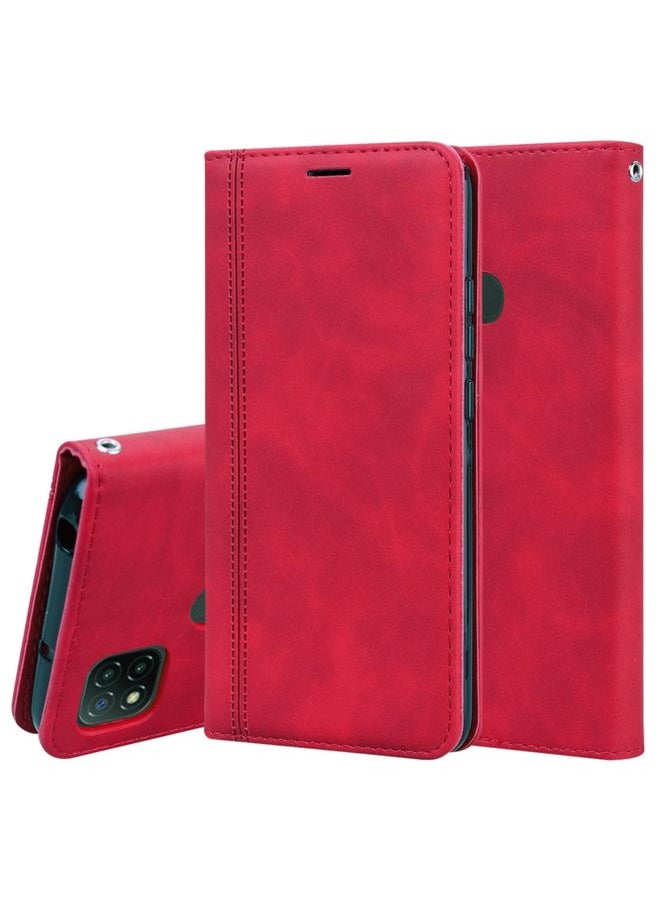 HuHa Case Cover For Xiaomi Redmi 9C Frosted Business Magnetic Horizontal Flip PU Leather Case with Holder & Card Slot & Lanyard Red 