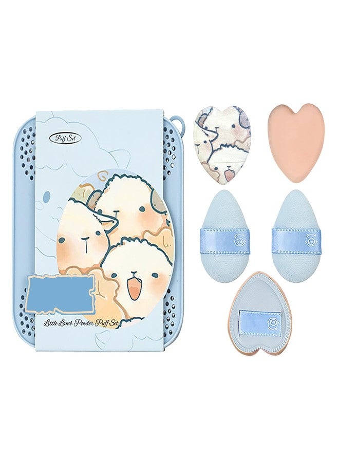 BOROLA 5PCS Thumb Powder Puff Set, Mini Velvet & Sponge Blush Puff for Highlighter, Concealer, Liquid & Powder Foundation, Multi-Use Makeup Blender Sponge, Wet & Dry Makeup Tools with Storage Box - Image 1