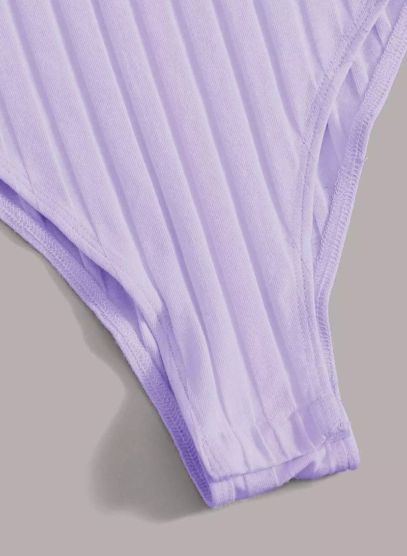 Tie Front Lettuce Edge Rib-knit Bodysuit - Image 3