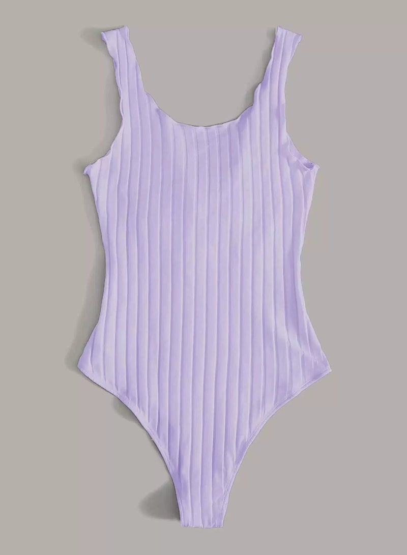 Tie Front Lettuce Edge Rib-knit Bodysuit - Image 2