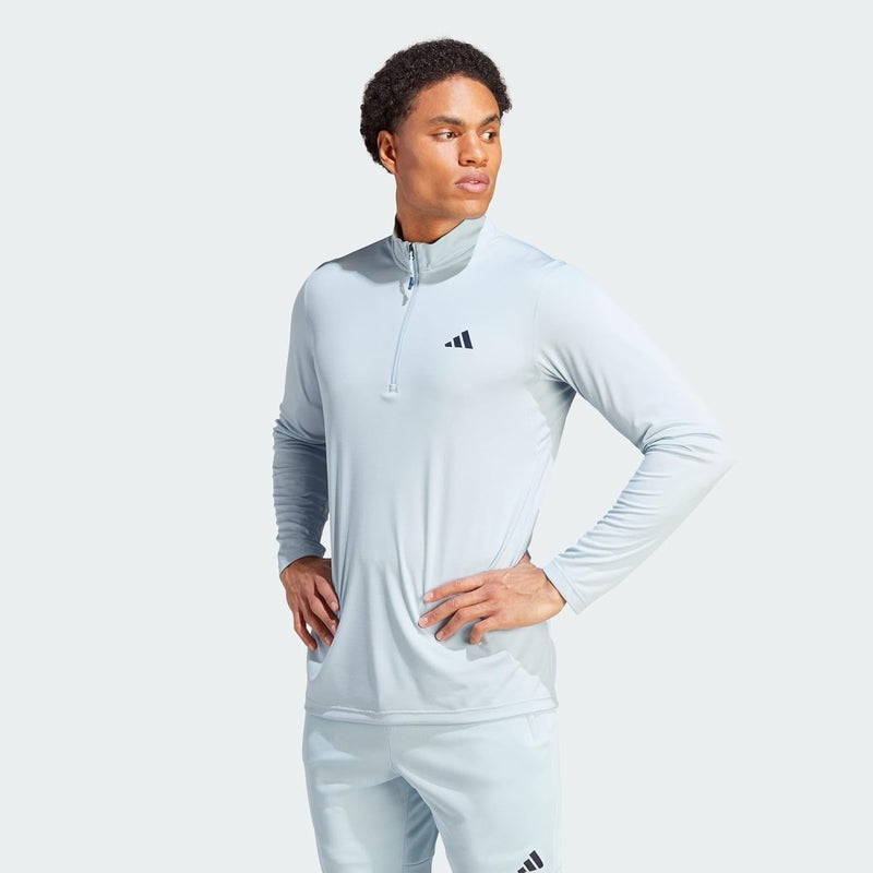Adidas سويت شيرت أديداس للرجال بتصميم أساسي للتدريب الموسمي بأكمام طويلة بسحاب ربع - أزرق رائع/حبر أسطوري، XL - Image 2