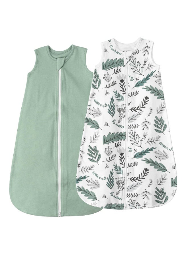 Size M Baby Sleeping Bag 0.5 Tog 6-9 Months 100% Cotton Newborn Sleeping Bag Baby 2 Pack Sleep Sack Leaves & Green - Image 1