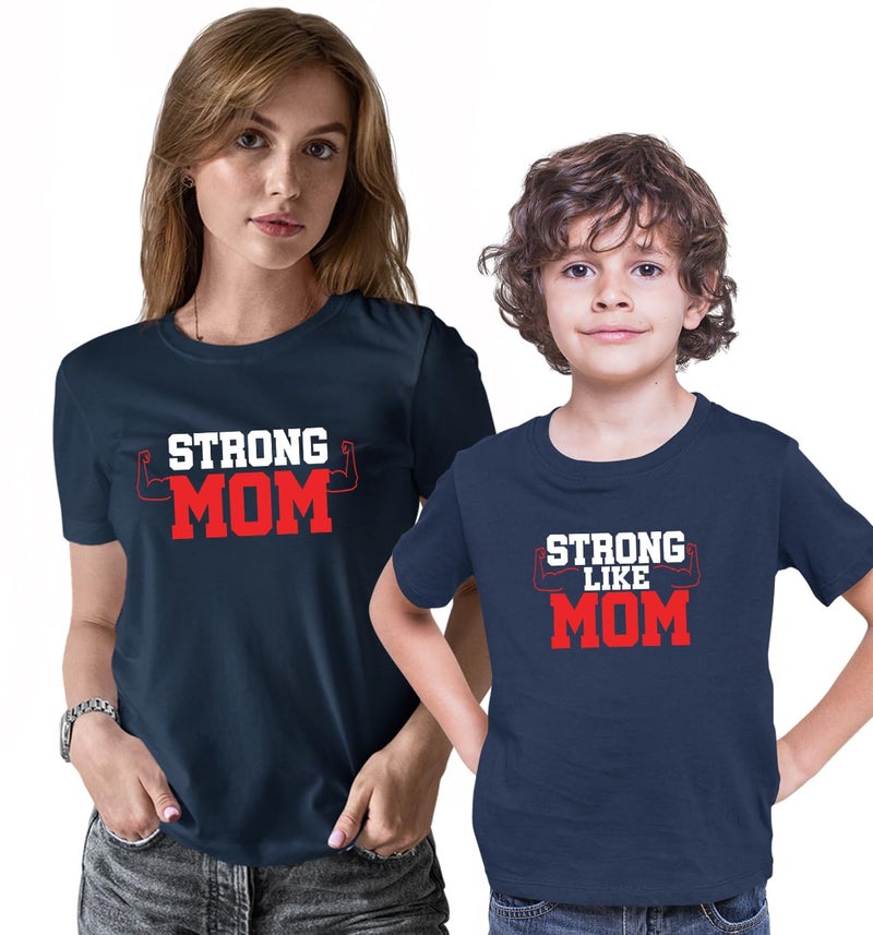 INDISSH Mom Son Matching T-Shirt Combo of 2 | Printed Cotton Tshirts - FAM2_WRN-MS07-NVY-M_KRN-MS07-NVY-7YR NavyBlue - Image 1