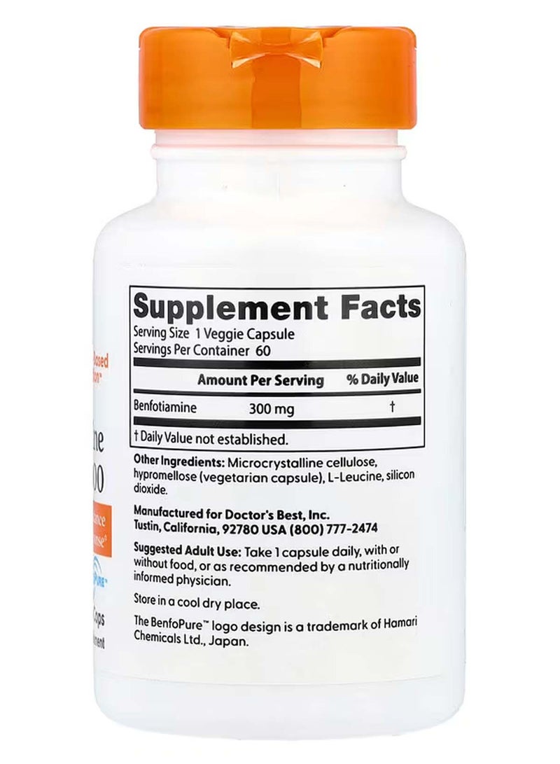 Doctor's BEST Benfotiamine With Benfopure - 60 Veggie Caps 300 Mg - Image 2