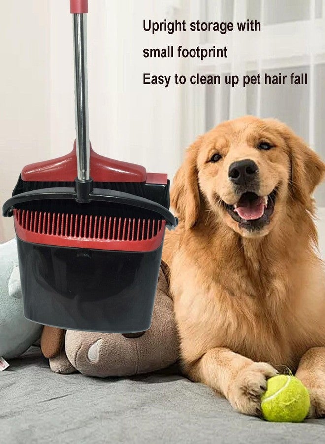 Xifando Broom and Dustpan Set, Stand Upright Windproof Dustpan, Long Handle Broom and Dustpan with Teeth for Home Kitchen Room Office Lobby Floor Cleaning (Black+Red) - Image 2