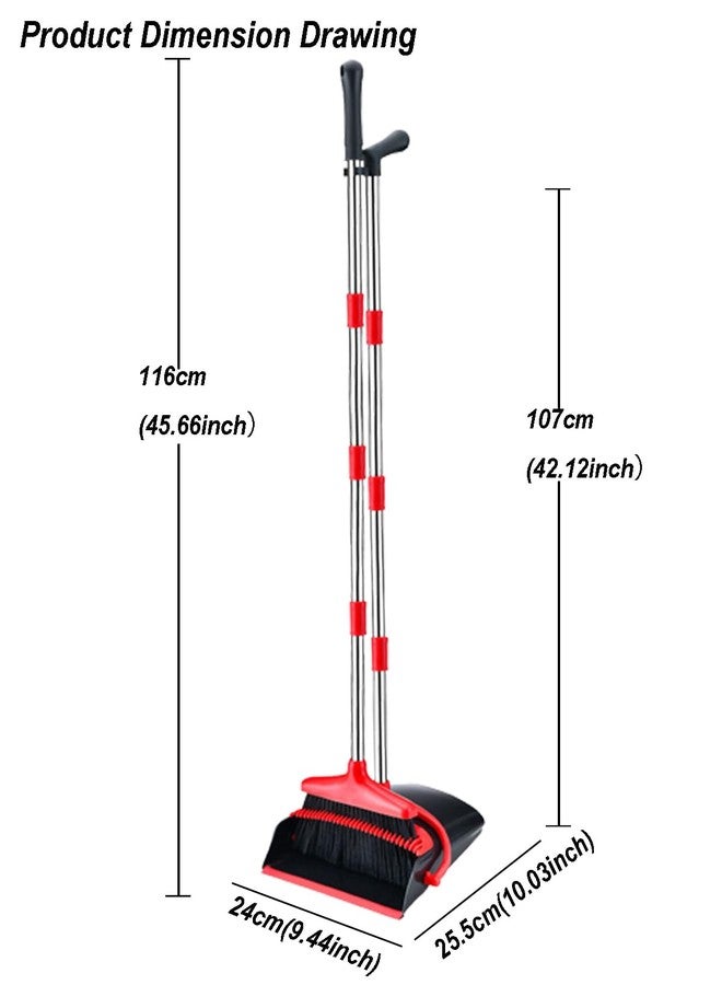 Xifando Broom and Dustpan Set, Stand Upright Windproof Dustpan, Long Handle Broom and Dustpan with Teeth for Home Kitchen Room Office Lobby Floor Cleaning (Black+Red) - Image 3