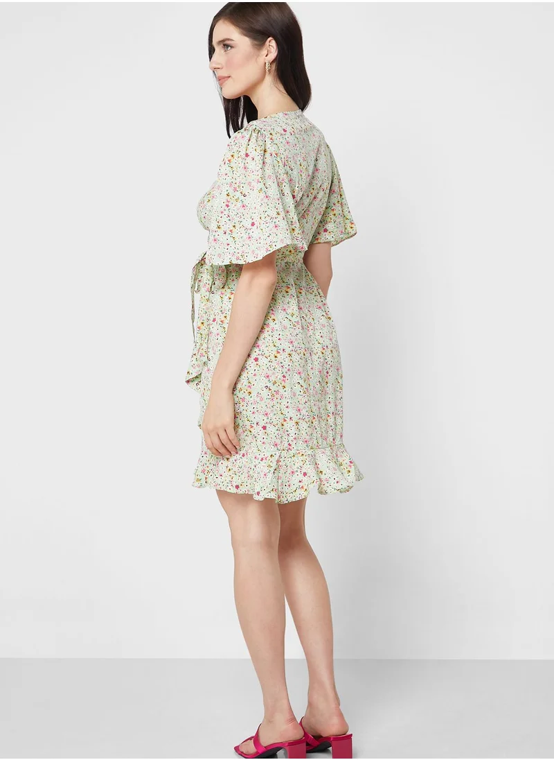 VERO MODA Floral Printed Ruffle Detail Wrap Dress