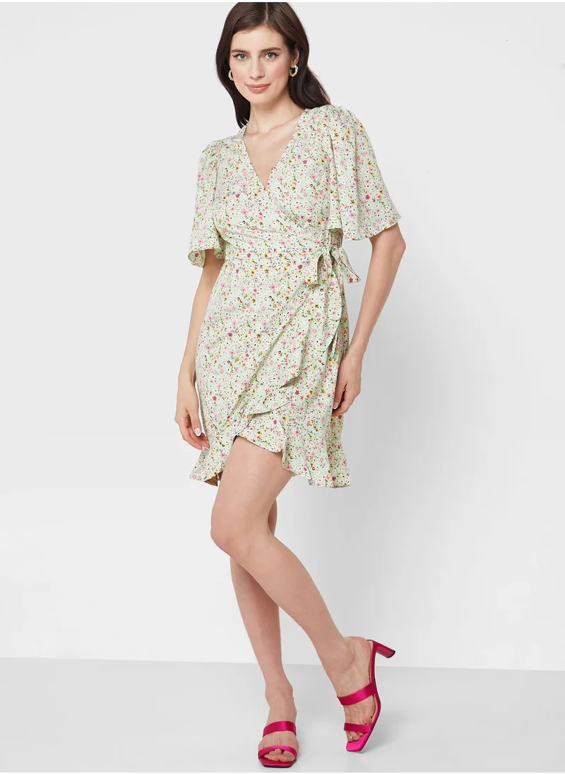 VERO MODA Floral Printed Ruffle Detail Wrap Dress