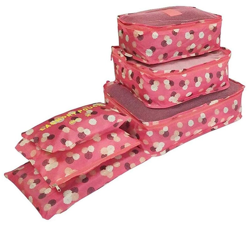 Flywind Laundry Pouch Set of 6 Travel Organizer Printed Design Travel Organizers Packing Cubes Laundry Bag Luggage Compression Pouches Waterproof Travel Cubes Pouches Shoe Bag Maroon - Image 3