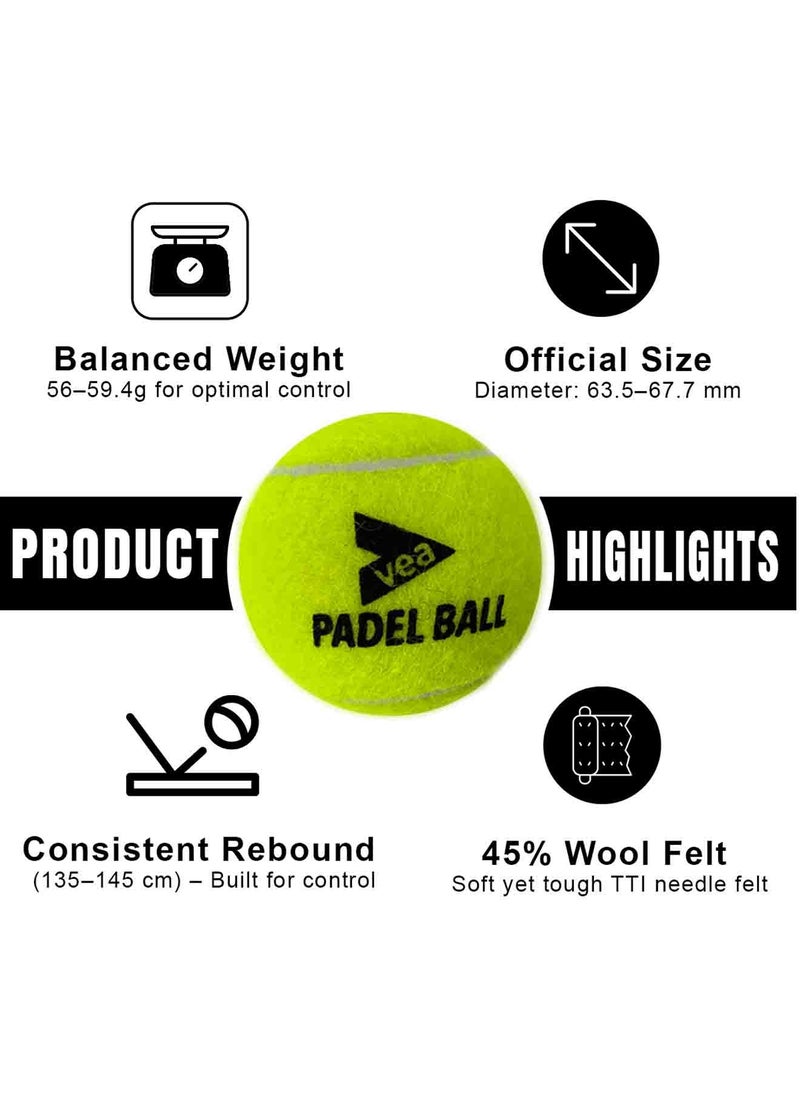 VEA VEA Padel Balls – Premium Pressurized Padel Balls for Match & Training – Long-Lasting Bounce, Durable Felt – Case of 24 Cans - 72 Balls  - Image 2