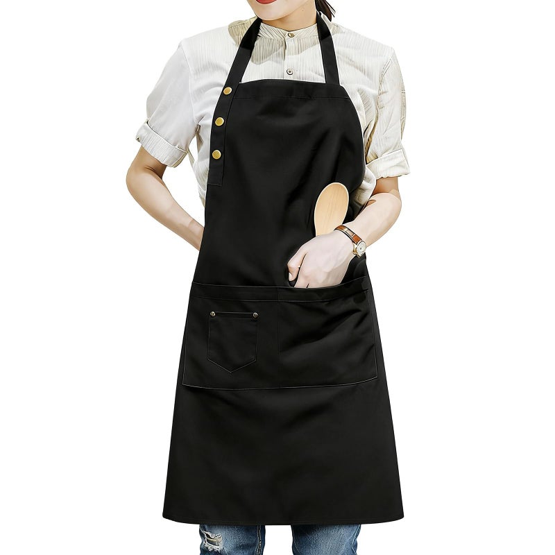 MORNITE Art Aprons for Mens Women Painters Pottery Ceramic Smock Apron with Pocket for Cooking Chef Restaurant Gardening Black
