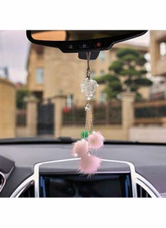 Y&D Bling Car Mirror Accessories For Women And Men Love Heart Pink Plush Ball Rinestones Diamond Crystal Rear View Charms Lucky Hanging  - Image 4