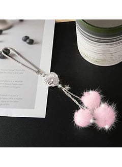 Y&D Bling Car Mirror Accessories For Women And Men Love Heart Pink Plush Ball Rinestones Diamond Crystal Rear View Charms Lucky Hanging  - Image 2