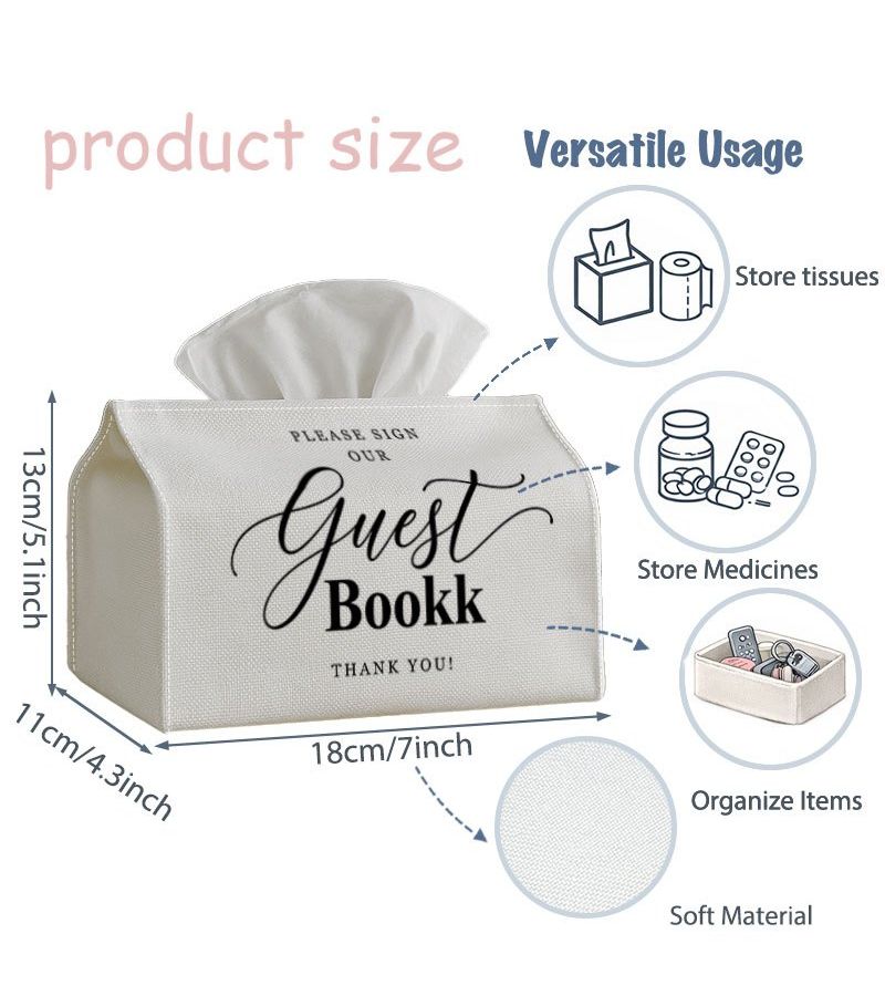 1PC Tissue Box Holder 4.3in for Wedding Guest Book Sign Decorative Fabric Case - Image 3