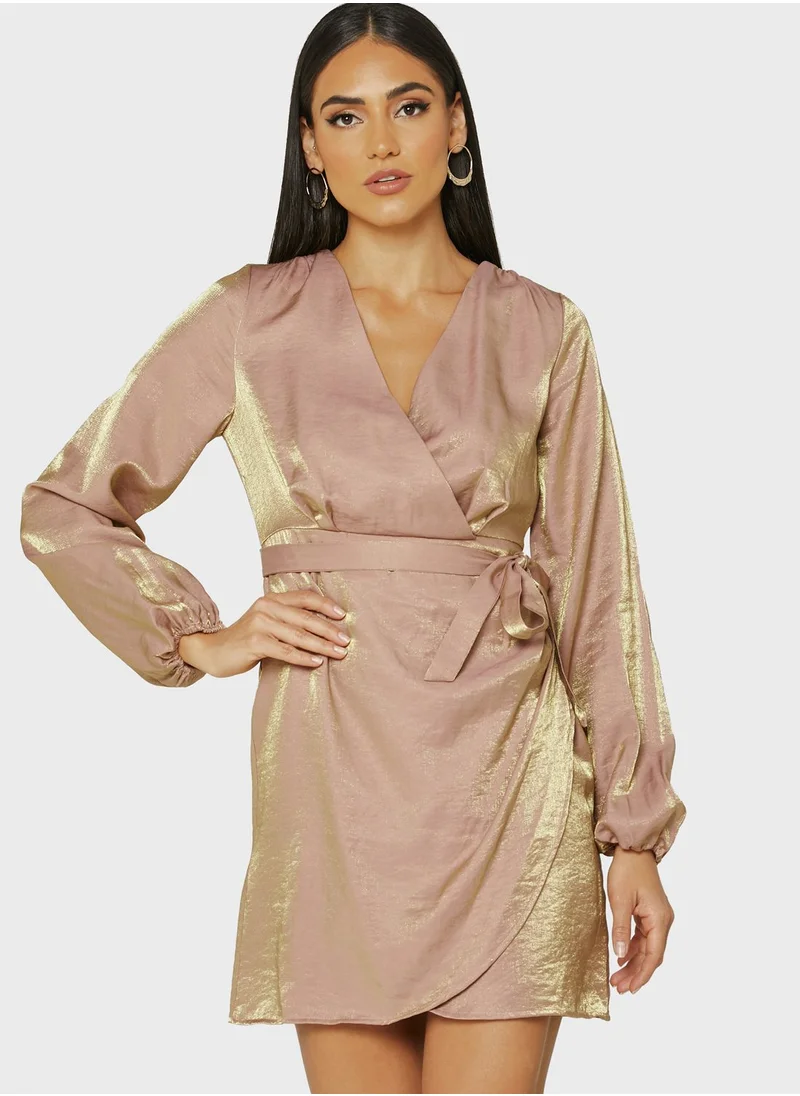 NOISY MAY Balloon Sleeves Wrap Dress