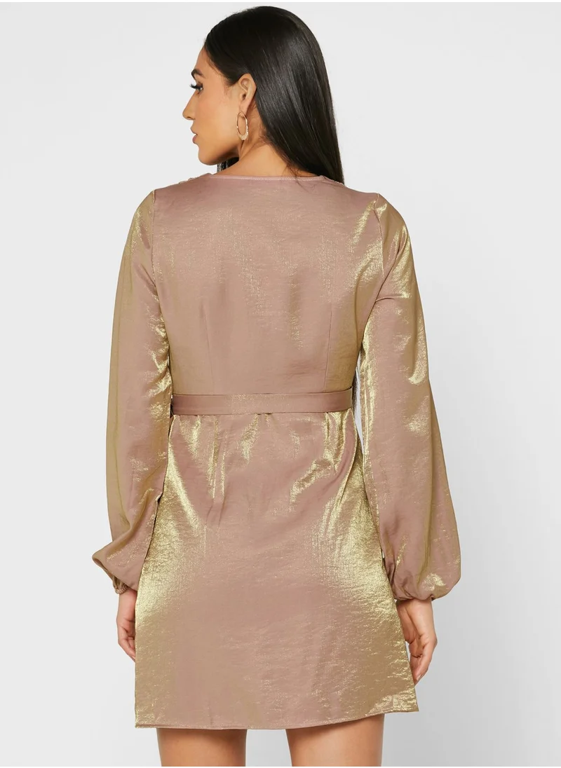 NOISY MAY Balloon Sleeves Wrap Dress