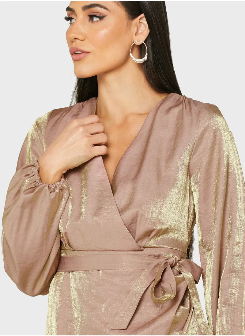 NOISY MAY Balloon Sleeves Wrap Dress