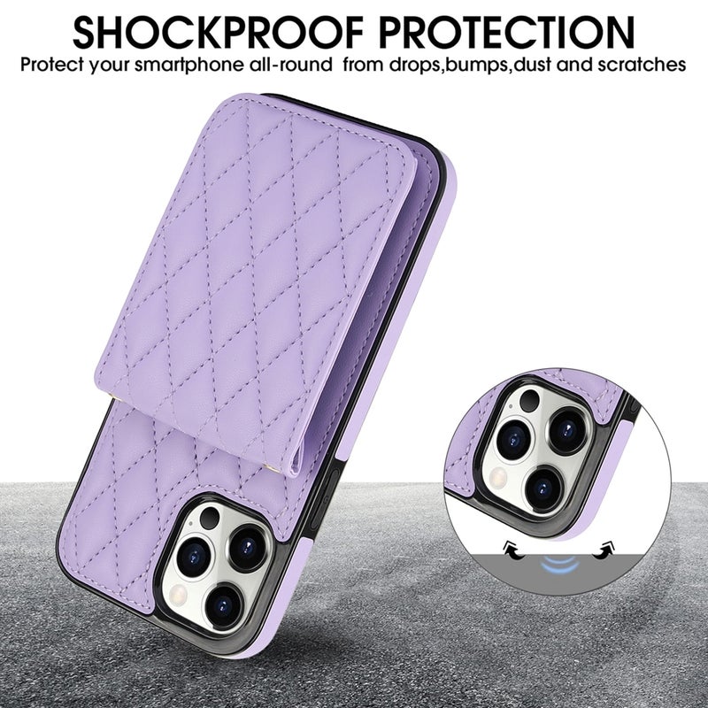 HuHa Protective Cover For iPhone 13 Pro YM015 Crossbody Rhombic Card Bag RFID Phone Case(Light Purple) - Image 3