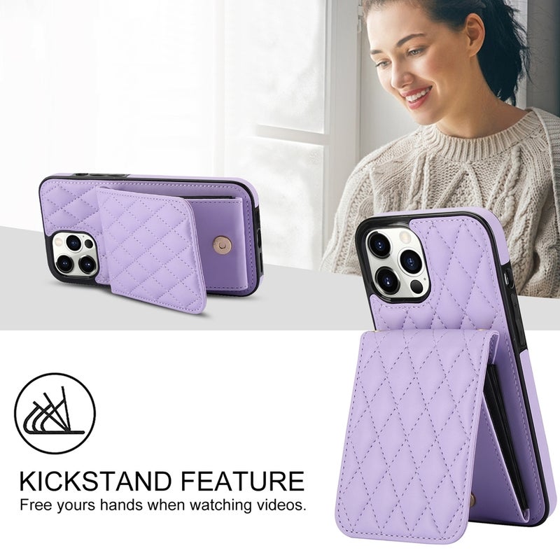 HuHa Protective Cover For iPhone 13 Pro YM015 Crossbody Rhombic Card Bag RFID Phone Case(Light Purple) - Image 5