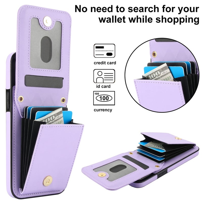 HuHa Protective Cover For iPhone 13 Pro YM015 Crossbody Rhombic Card Bag RFID Phone Case(Light Purple) - Image 4