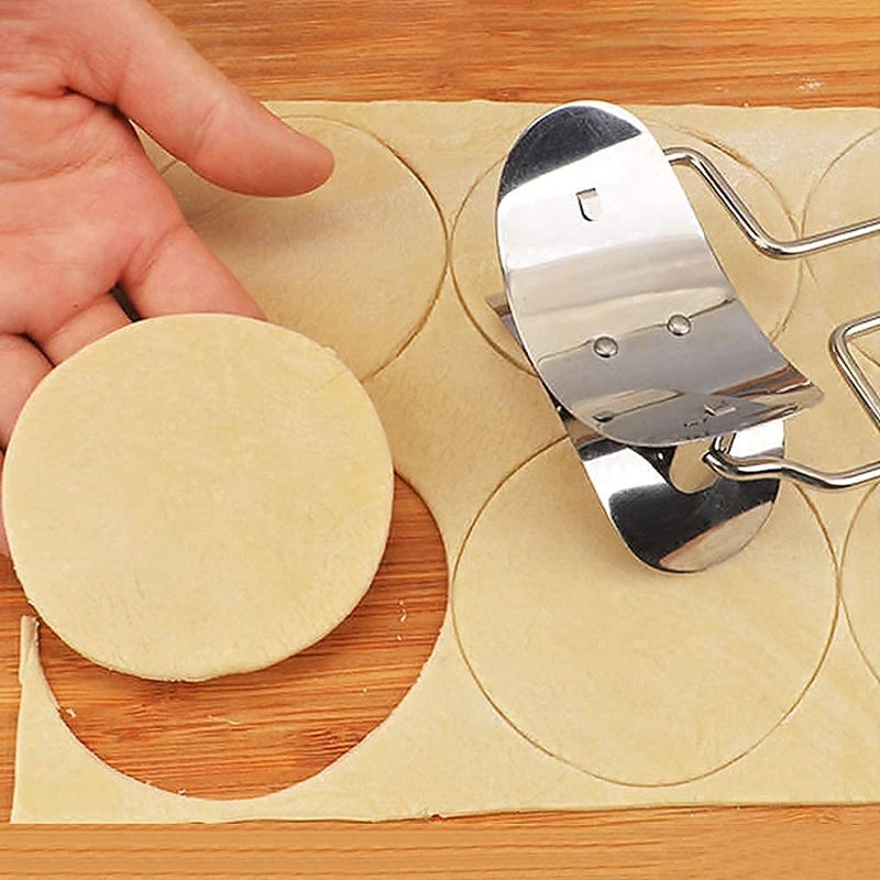 Lexazo 360 degeree Rotating Manual Stainless Steel Puri Cutter Roller Machine with Handle for Home Baking Tools Equipment for KitchenPuri Cutting dai RollerRound poori Cutter Roller - Image 3