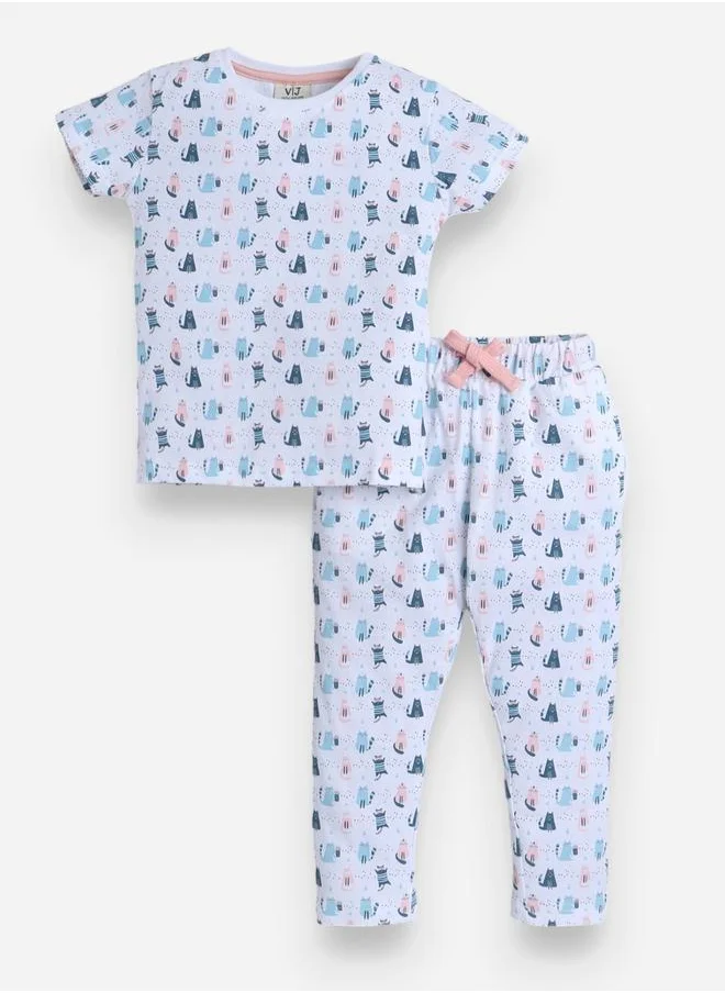victor and jane All-Over Printed Cotton T-Shirt and Pyjama Set