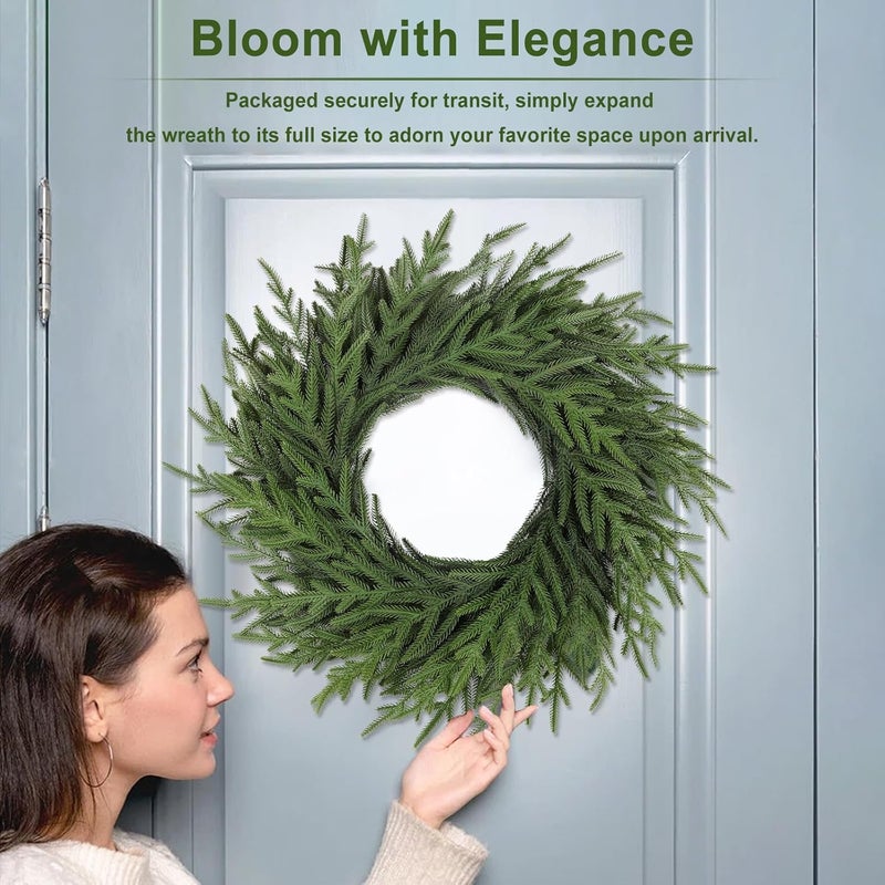 Artgar 26 Inch Pine Wreath - Christmas Wreaths for Front Door - Real Touch Pine Wreath - Large Artificial Green Wreaths for Walls Windows Porches Farmhouse Indoor Outdoor Home Decor - Image 5