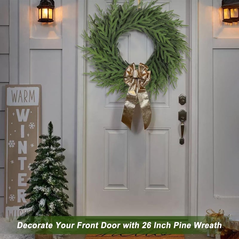 Artgar 26 Inch Pine Wreath - Christmas Wreaths for Front Door - Real Touch Pine Wreath - Large Artificial Green Wreaths for Walls Windows Porches Farmhouse Indoor Outdoor Home Decor - Image 4