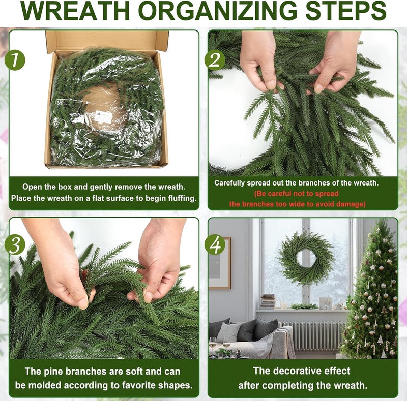 Artgar 26 Inch Pine Wreath - Christmas Wreaths for Front Door - Real Touch Pine Wreath - Large Artificial Green Wreaths for Walls Windows Porches Farmhouse Indoor Outdoor Home Decor - Image 3