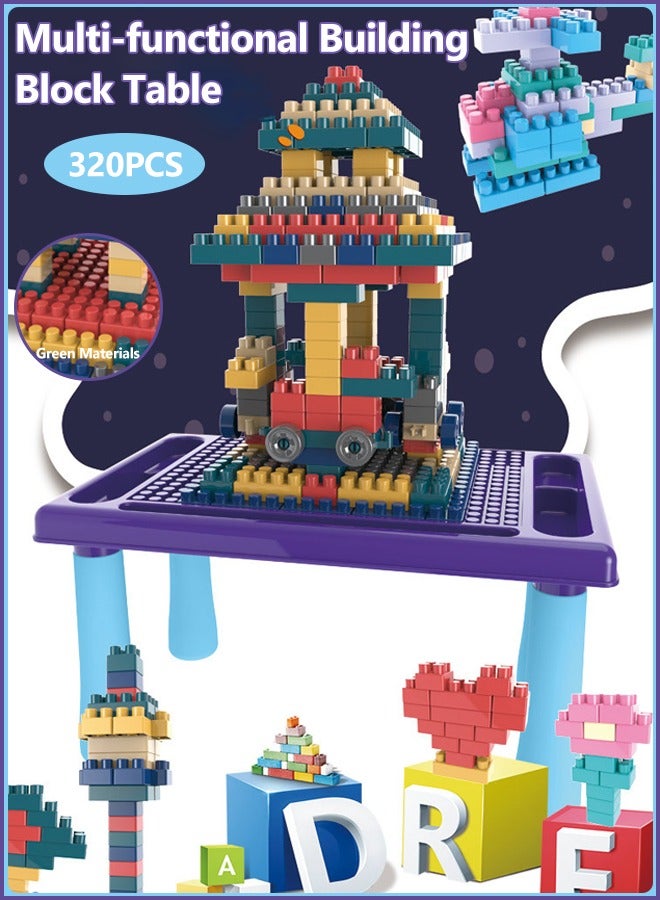 Kids Activity Table, Multi-functional Building Block Table, Toddlers Multi-Functional Educational Study Blocks Table, Building Block Table with 320Pcs Building Blocks, Gift for Ages 3+ - Image 1