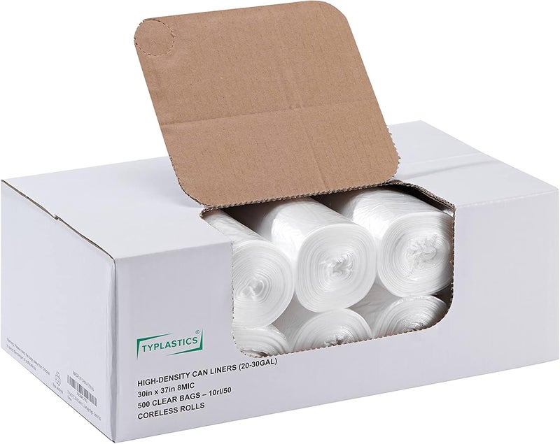 TYPLASTICS 20-30 Gallon Clear Trash Can Liners - 30" x 37" - High Density Garbage Bags - Case of 500 - Multipurpose for Office, Outdoor, Recycling, Industrial and Commercial - Image 1