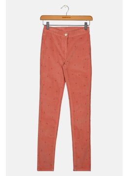 Kids Girl Allover Printed Corduroy Pants, Peach