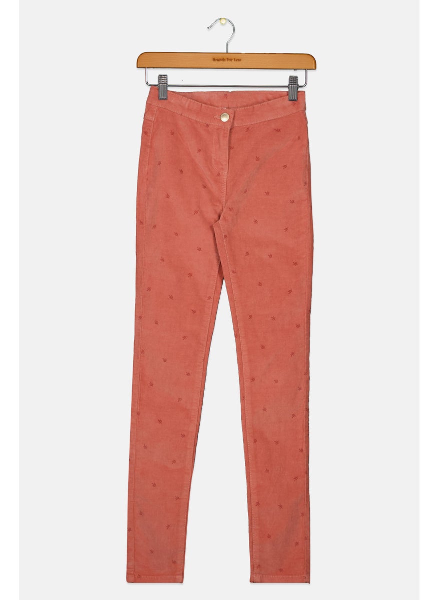 TAPE A L'OEIL - Kids Girl Allover Printed Corduroy Pants, Peach - Image 1