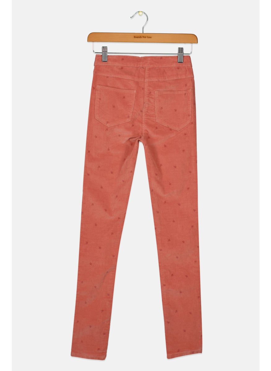 TAPE A L'OEIL - Kids Girl Allover Printed Corduroy Pants, Peach - Image 1