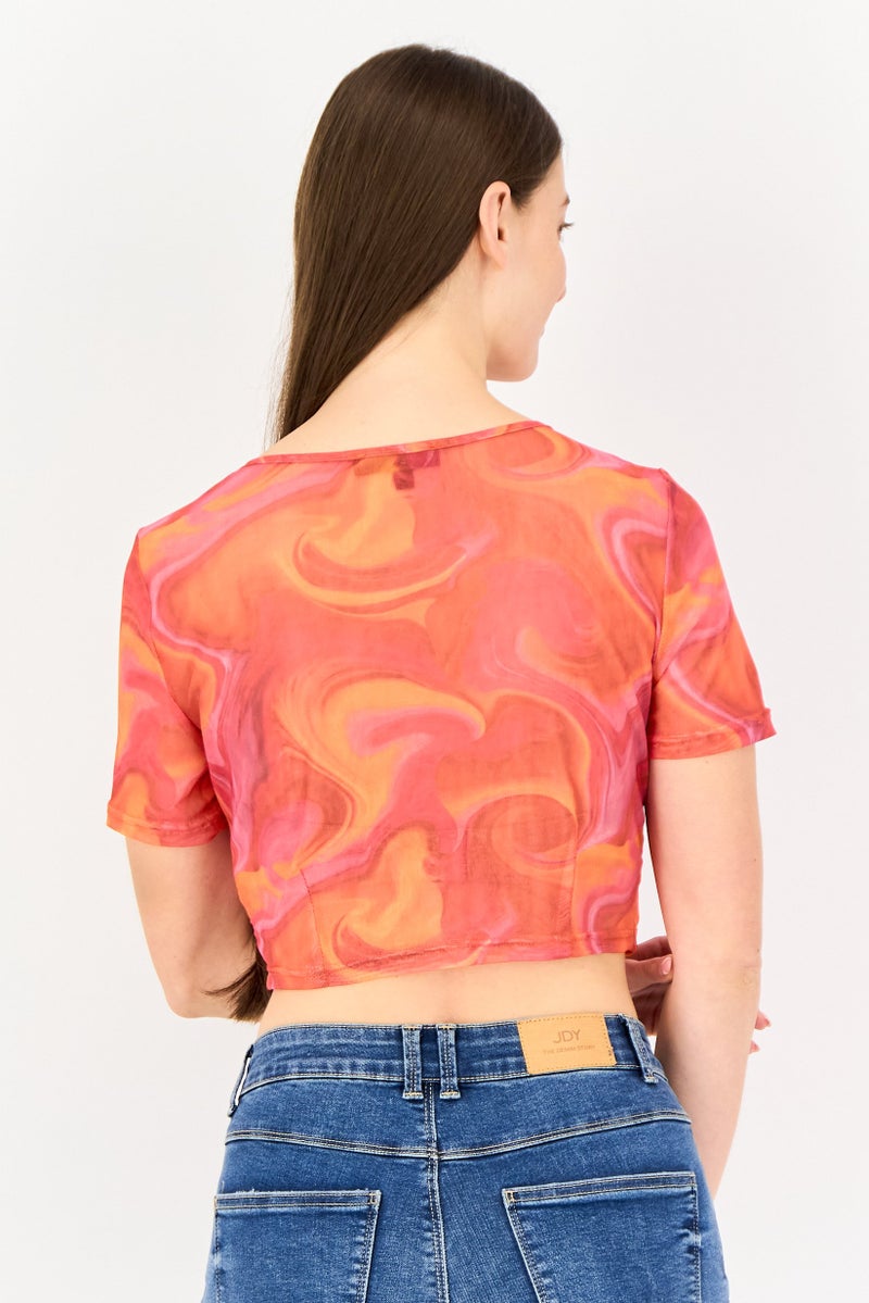 Missguided Women V-Neck Short Sleeve Mesh Crop Top, Multicolor - Image 3