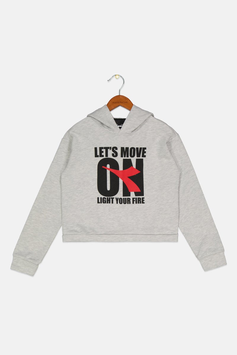 DIADORA هودي بنات للأطفال بطباعة جرافيك، رمادي فاتح - Image 1