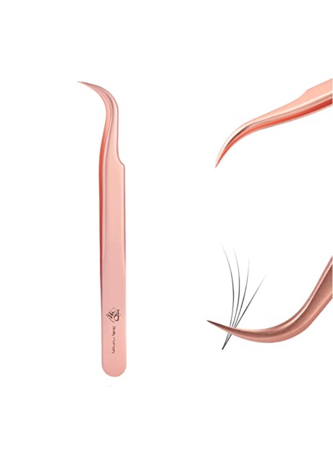 Pretty memory Pointed Tweezers Straight Lash Tweezers for Eyelash Extensions Precision Stainless Steel Fine Tip Eyelash Extension Tweezers with White Tweezer Bag Rose Gold - Image 1