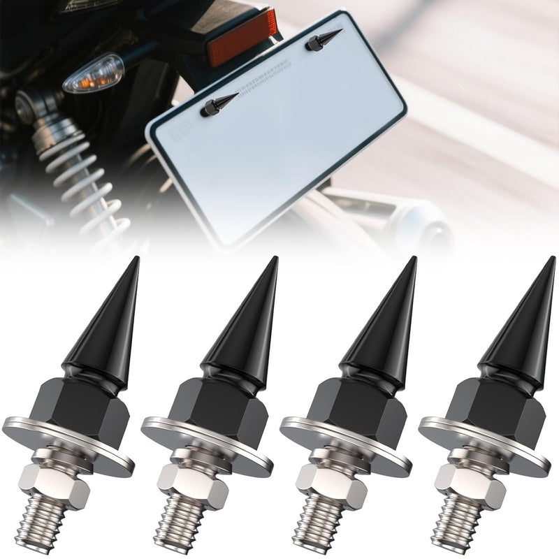 Sixzoo 4 PCS Motorcycle License Plate Bolts, Anti Theft License Plate Screws, Spike License Plate Screw Fasteners Kit, Vehicle Accessories Fit Most Motorcycle/Cars/Truck (Black) - Image 1