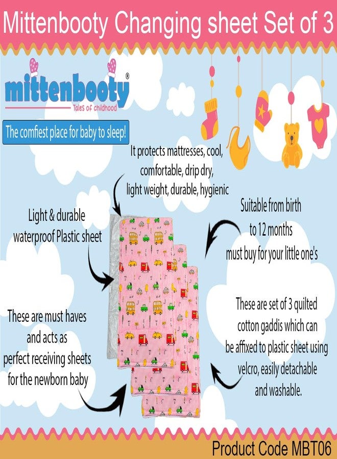 Mittenbooty® Baby Soft Quilted Cotton Sleeping mat Changing Sheet for New Born | Infant | Toddler Pack of 3 (Cartoon_Pink) - Image 2