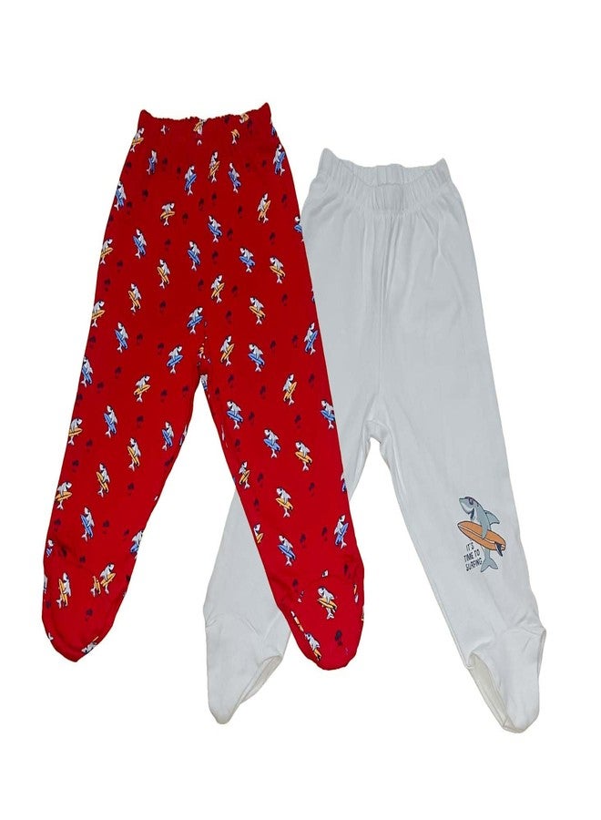 Cute Collection Baby Pants | Pajamas | Leggings with Footies| Booties Soft Cotton for 0 to 3 Months New Born Baby Boys & Girls Pack of 3 Pcs Multicolour - Image 5