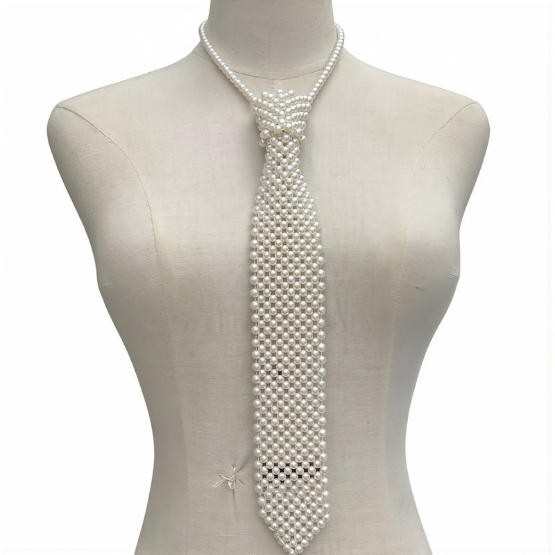 Women Fashion Pearl Beaded Tie Unisex Style For All Age Groups Teen Adult Lady - Image 2