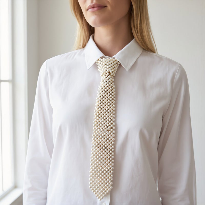 Women Fashion Pearl Beaded Tie Unisex Style For All Age Groups Teen Adult Lady - Image 5