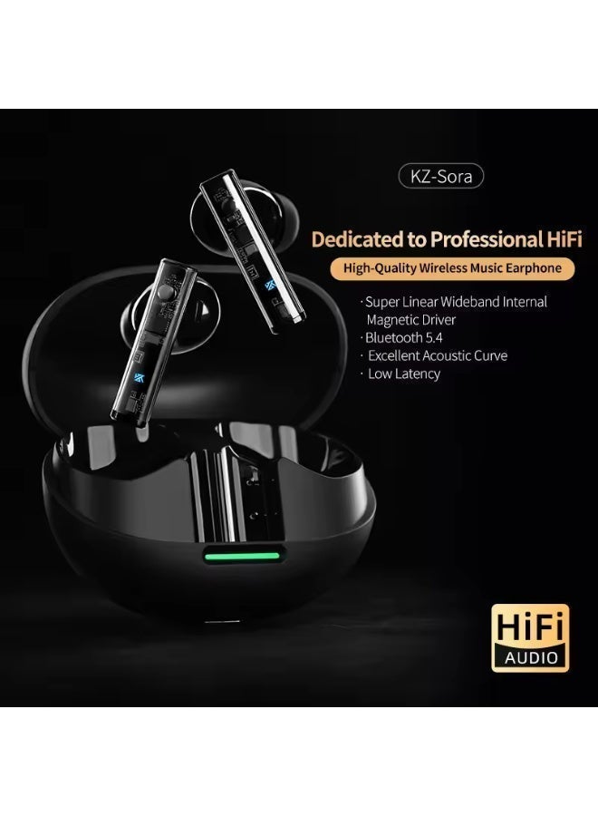 KZ Sora Wireless Bluetooth 5.4 Earbuds, Hi-Fi Sound, Low Latency Gaming Mode, Deep Bass, Transparent Design, USB-C Charging - Image 1