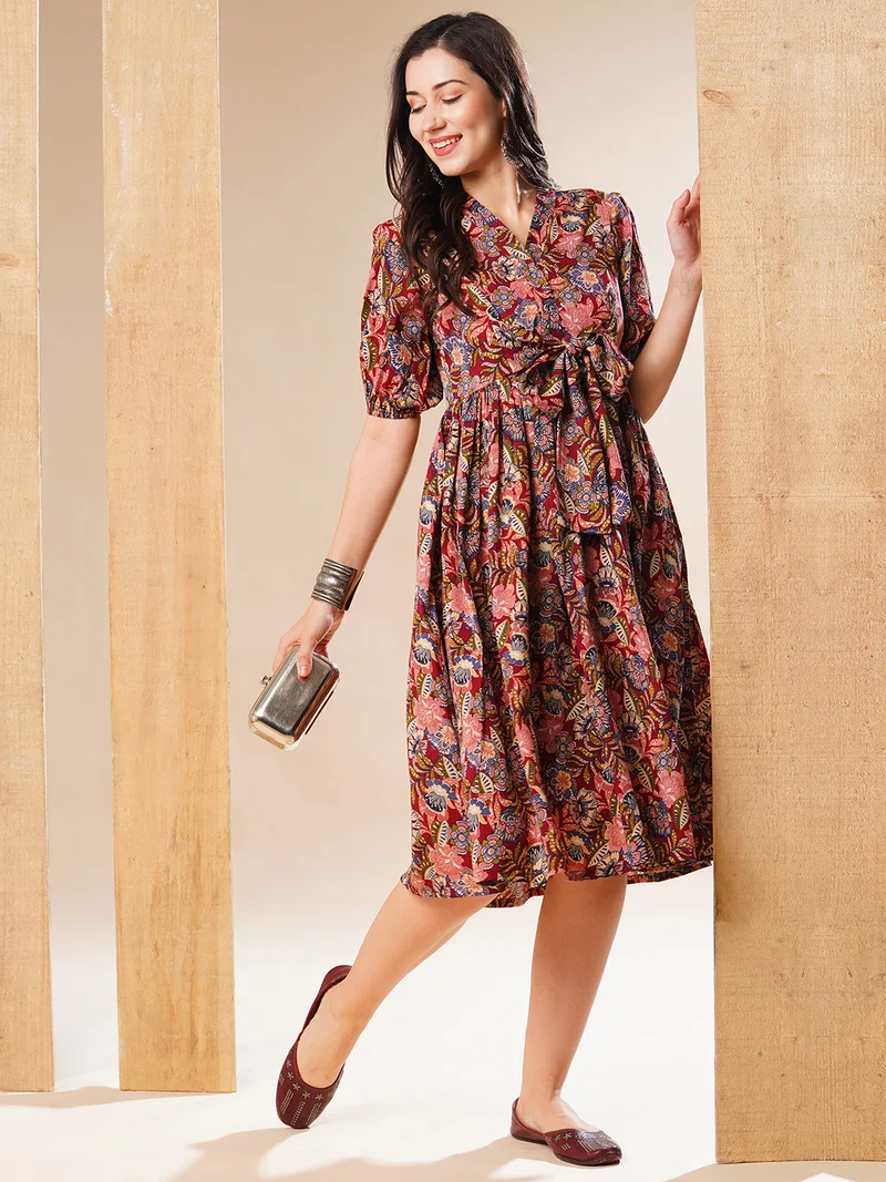جلو باص Globus Women Floral Printed Fit & Flared Midi Ethnic Dress