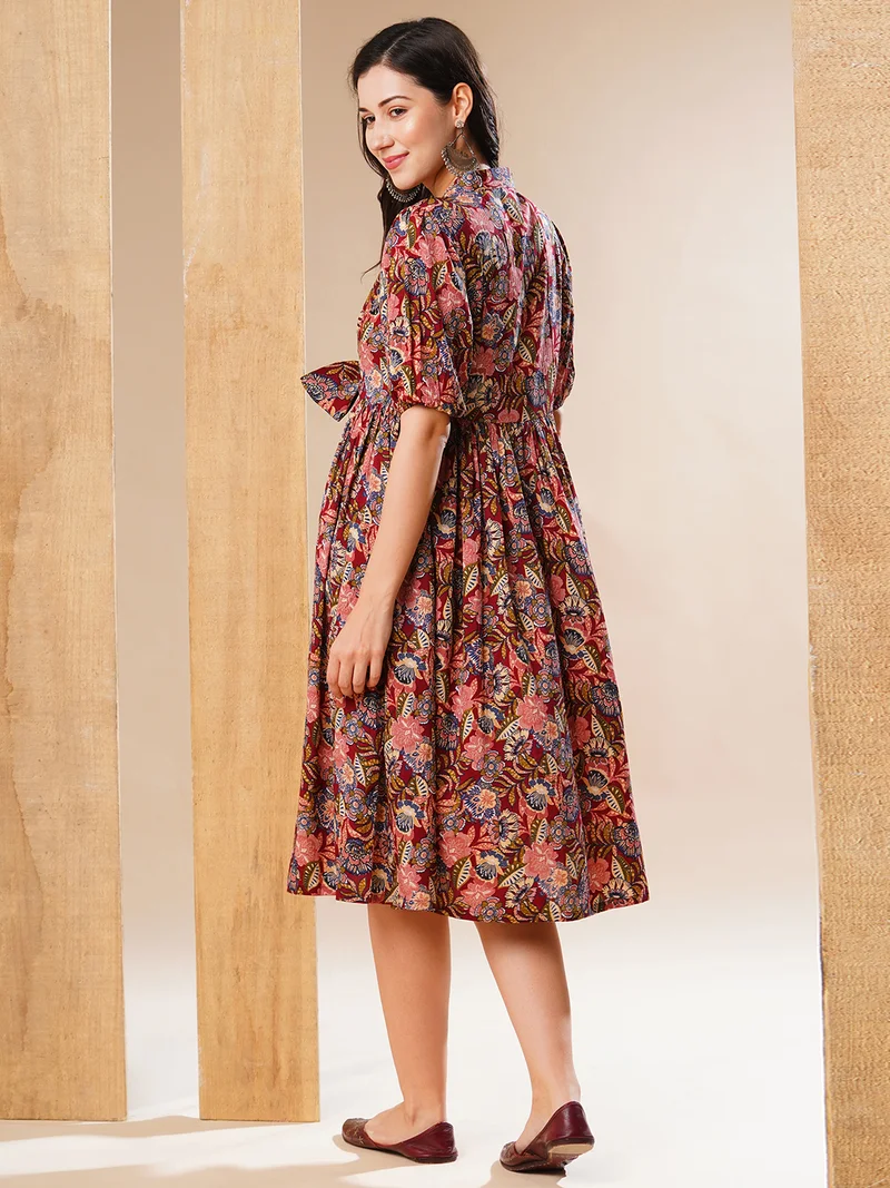 globus Globus Women Floral Printed Fit & Flared Midi Ethnic Dress