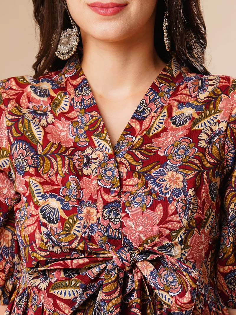 globus Globus Women Floral Printed Fit & Flared Midi Ethnic Dress